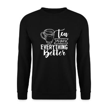 Tee macht alle besser, Tee Liebhaber - Unisex Pullover - Schwarz - Vorne - Alina (178cm) & Michal (187cm)