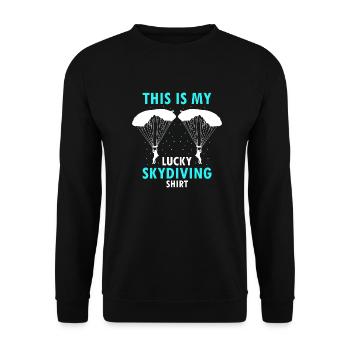 C’est ma chemise de parachutisme chanceuse Cool Retro - Sweat-shirt Unisexe - noir - Devant - Alina (178cm) & Michal (187cm)