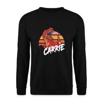 CARRIE - Schöner Mädchen Name mit T-REX Dino - Unisex Pullover - Schwarz - Vorne - Alina (178cm) & Michal (187cm)