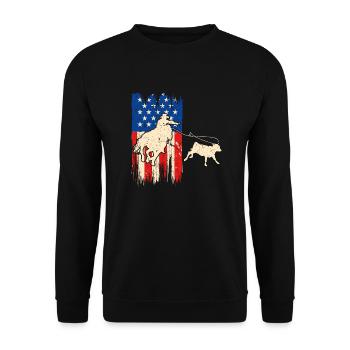 Calf Roping American Flag Patriotic Rodeo - Unisex Pullover - Schwarz - Vorne - Alina (178cm) & Michal (187cm)