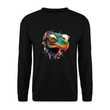 Sommer Sonne Hawaii Kroko mit Styling Brille - Unisex Pullover - Schwarz - Vorne - Alina (178cm) & Michal (187cm)