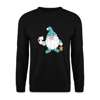 Funny Nordic gnome with a cute white cat - Unisex Sweatshirt - black - Front - Alina (178cm) & Michal (187cm)