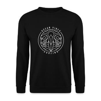 Surfing Surfboard Surfer Geschenkidee - Unisex Pullover - Schwarz - Vorne - Alina (178cm) & Michal (187cm)