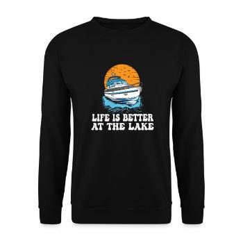 Life Is Better At The Lake Motorboat Owner - Unisex Sweatshirt - black - Front - Alina (178cm) & Michal (187cm)