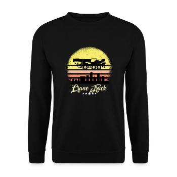 Crane Vehicle Vintage Construction Vehicles Retro Sunset - Unisex Sweatshirt - black - Front - Alina (178cm) & Michal (187cm)