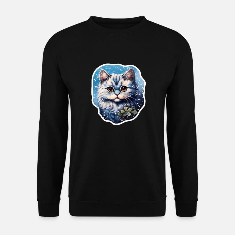 Katze bei Schneefall - Unisex Pullover - Schwarz