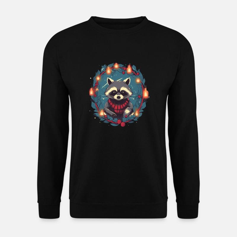 Waschbär mit Weihnachtselementen Waschbären - Unisex Pullover - Schwarz