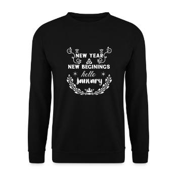 new year new begining hello january - Sweat-shirt Unisexe - noir - Devant - Alina (178cm) & Michal (187cm)