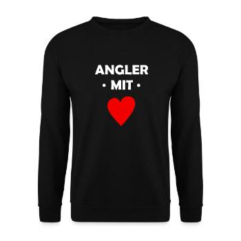 Angler mit Herz - Fischer - Fisch - angeln - Unisex Pullover - Schwarz - Vorne - Alina (178cm) & Michal (187cm)
