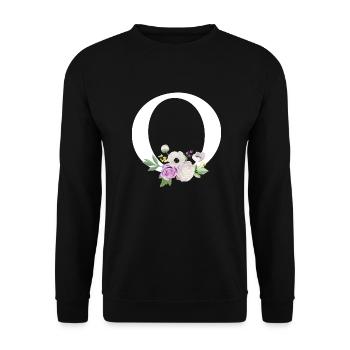 Lila Blumenbuchstabe O - Unisex Pullover - Schwarz - Vorne - Alina (178cm) & Michal (187cm)