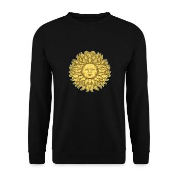 Große Sonne mit Gesicht - Unisex Pullover - Schwarz - Vorne - Alina (178cm) & Michal (187cm)