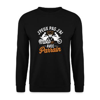 Motard avec Parrain - J'peux pas j'ai Moto - Sweat-shirt Unisexe - noir - Devant - Alina (178cm) & Michal (187cm)