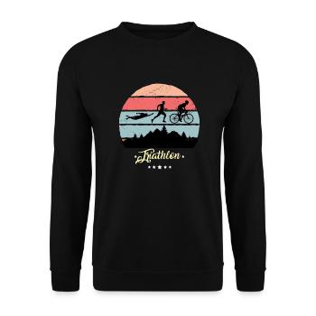 Triathlon Laufen Schwimmen Fahrrad Vintage Retro - Unisex Pullover - Schwarz - Vorne - Alina (178cm) & Michal (187cm)