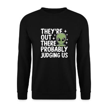 Alien UFO Aliens Außerirdischer - Unisex Pullover - Schwarz - Vorne - Alina (178cm) & Michal (187cm)