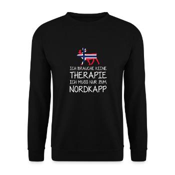 Ich brauche keine Therapie I muss nur zum Nordkapp - Unisex Pullover - Schwarz - Vorne - Alina (178cm) & Michal (187cm)