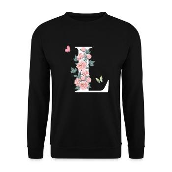 Letter l Pink Flowers - Unisex Sweatshirt - black - Front - Alina (178cm) & Michal (187cm)
