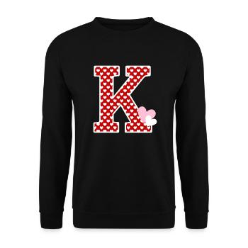 Buchstabe k Herz - Unisex Pullover - Schwarz - Vorne - Alina (178cm) & Michal (187cm)