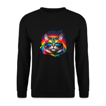Chat, Lunettes De Soleil, LGTB, Arc-en-ciel, Coloré - Sweat-shirt Unisexe - noir - Devant - Alina (178cm) & Michal (187cm)