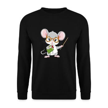 Smart little mouse teacher with a pointer - Unisex Sweatshirt - black - Front - Alina (178cm) & Michal (187cm)