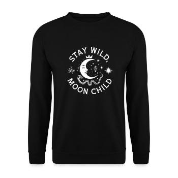 Bleib wild Mondkind - Astronomy Design - Unisex Pullover - Schwarz - Vorne - Alina (178cm) & Michal (187cm)