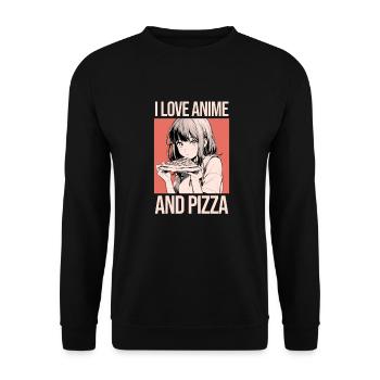I Love Anime and Pizza - Manga Style - Unisex Sweatshirt - black - Front - Alina (178cm) & Michal (187cm)