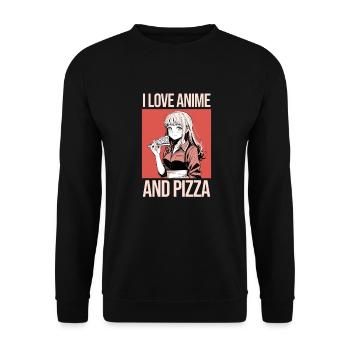 Ich liebe Anime und Pizza - Manga Stil - Unisex Pullover - Schwarz - Vorne - Alina (178cm) & Michal (187cm)