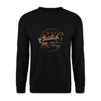 Funny "Chocolate - better than therapy!" t-shirt - Unisex Sweatshirt - black - Front - Alina (178cm) & Michal (187cm)