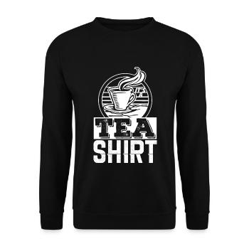 It's A Tea Shirt, Tee Fan Liebhaber Teestube Katze - Unisex Pullover - Schwarz - Vorne - Alina (178cm) & Michal (187cm)