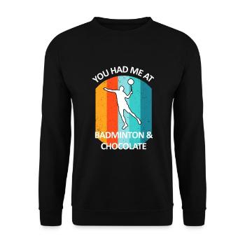 Badminton Federball Badmintonspieler Schokolade - Unisex Pullover - Schwarz - Vorne - Alina (178cm) & Michal (187cm)