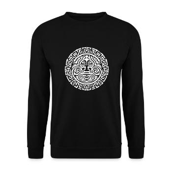 Kulturelle Magie einer Maori Tätowierung in Rund - Unisex Pullover - Schwarz - Vorne - Alina (178cm) & Michal (187cm)