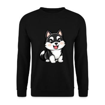 Husky Hund Niedlich - Unisex Pullover - Schwarz - Vorne - Alina (178cm) & Michal (187cm)