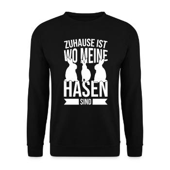 Zuhause bei meinen Hasen - Unisex Pullover - Schwarz - Vorne - Alina (178cm) & Michal (187cm)