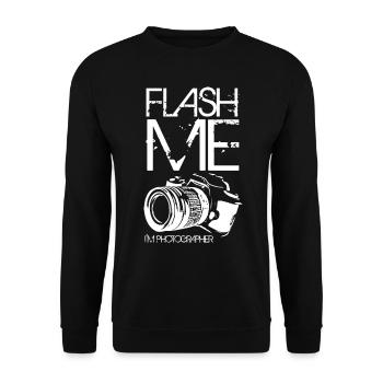 Flash Me I am Photographer - Unisex Pullover - Schwarz - Vorne - Alina (178cm) & Michal (187cm)