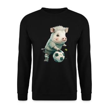 Niedliche Tierfußballspieler, Schweinchen - Unisex Pullover - Schwarz - Vorne - Alina (178cm) & Michal (187cm)