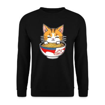 Cute Asian cat and ramen noodles - Unisex Sweatshirt - black - Front - Alina (178cm) & Michal (187cm)