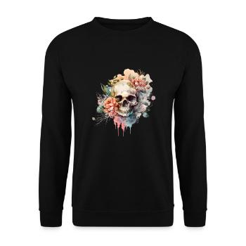 Skull with flowers - Skull Dia De Los Muertos - Unisex Sweatshirt - black - Front - Alina (178cm) & Michal (187cm)