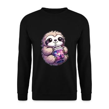 Faultiere trinkt Bubble Tea kawaii Galaxy Boba - Unisex Pullover - Schwarz - Vorne - Alina (178cm) & Michal (187cm)