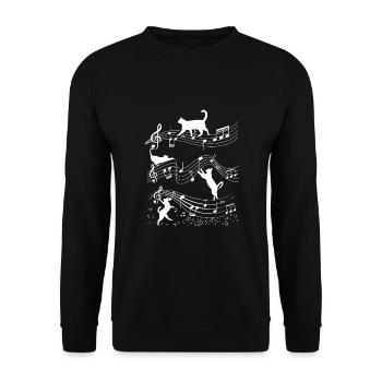 Cat Music Sheet Music Musician Outfit! e.g. piano - Unisex Sweatshirt - black - Front - Alina (178cm) & Michal (187cm)