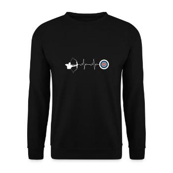 Bogensport Bogenschütze Bogenschießen Pfeil Bogen - Unisex Pullover - Schwarz - Vorne - Alina (178cm) & Michal (187cm)