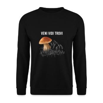 Outfit for mushroom pickers with mountains porcini mushroom mushroom - Unisex Sweatshirt - black - Front - Alina (178cm) & Michal (187cm)