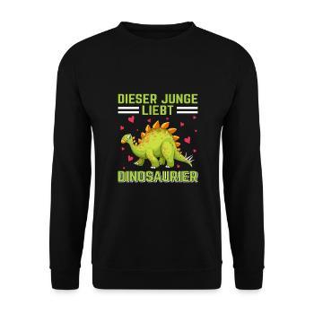 Dino Dinosaurier T-Rex Boy Junge Geschenk - Unisex Pullover - Schwarz - Vorne - Alina (178cm) & Michal (187cm)