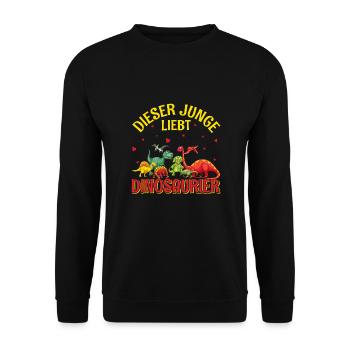 Dino Dinosaurier T-Rex Boy Junge Geschenk - Unisex Pullover - Schwarz - Vorne - Alina (178cm) & Michal (187cm)