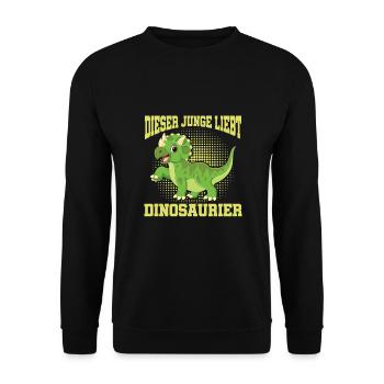 Dino Dinosaurier T-Rex Boy Junge Geschenk - Unisex Pullover - Schwarz - Vorne - Alina (178cm) & Michal (187cm)