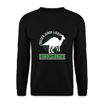 Dino Dinosaurier T-Rex Boy Junge Geschenk - Unisex Pullover - Schwarz - Vorne - Alina (178cm) & Michal (187cm)