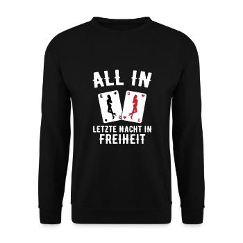 Poltern JGA Mann Bräutigam Junggesellenabschied - Unisex Pullover - Schwarz - Vorne - Alina (178cm) & Michal (187cm)
