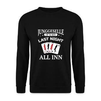 Poltern JGA Mann Bräutigam Junggesellenabschied - Unisex Pullover - Schwarz - Vorne - Alina (178cm) & Michal (187cm)