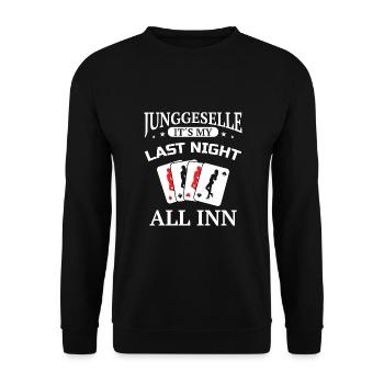 Poltern JGA Mann Bräutigam Junggesellenabschied - Unisex Pullover - Schwarz - Vorne - Alina (178cm) & Michal (187cm)