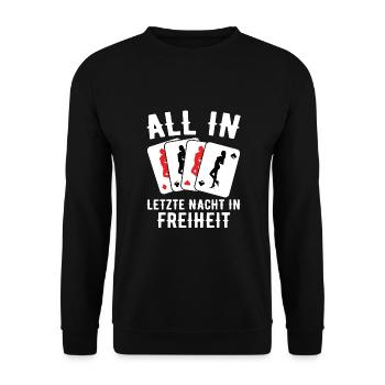 Poltern JGA Mann Bräutigam Junggesellenabschied - Unisex Pullover - Schwarz - Vorne - Alina (178cm) & Michal (187cm)
