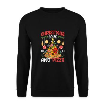 Pizza Junk Food lustiger Spruch Weihnachten, Liebe - Unisex Pullover - Schwarz - Vorne - Alina (178cm) & Michal (187cm)