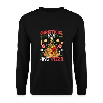Pizza Junk Food lustiger Spruch Weihnachten, Liebe - Unisex Pullover - Schwarz - Vorne - Alina (178cm) & Michal (187cm)